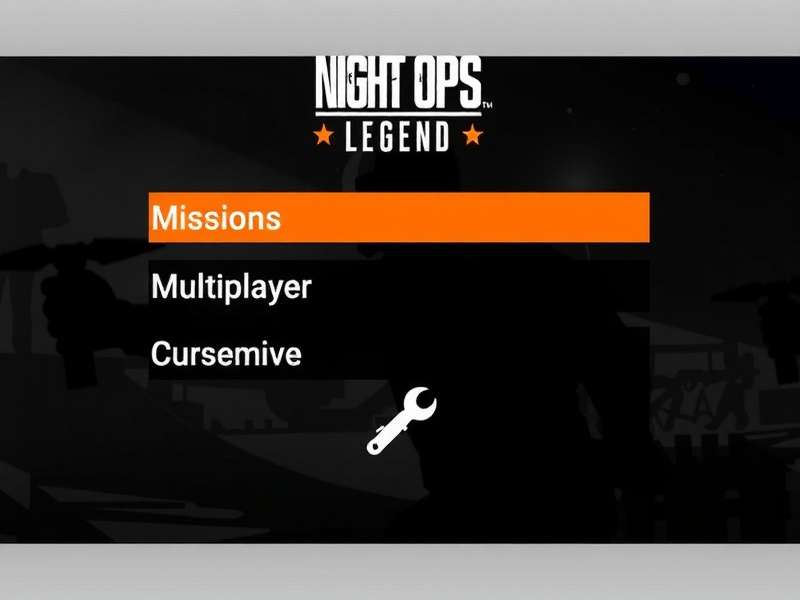 Night Ops Legend main menu with options for missions, multiplayer, and customization