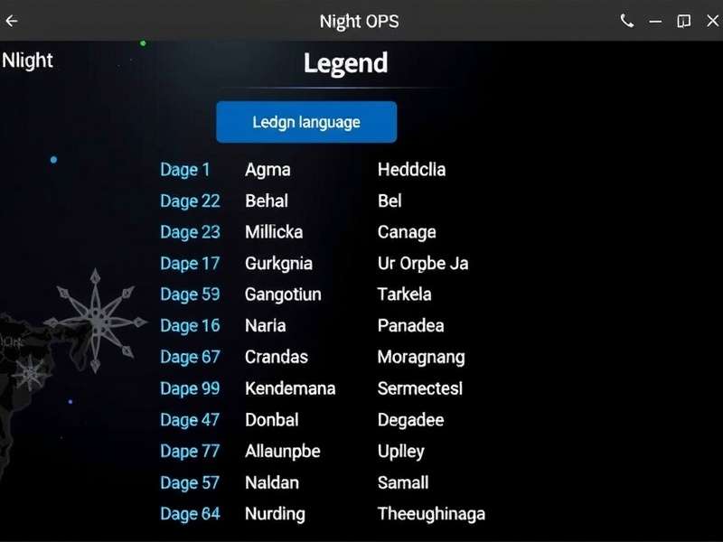 Night Ops Legend language selection screen showing various Indian languages